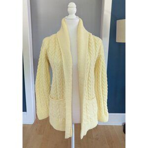 Hand Knit Women's Classic Cable Cardigan Size Small Butter Yellow